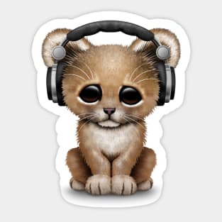 Cute Lion Cub Dj Wearing Headphones Sticker